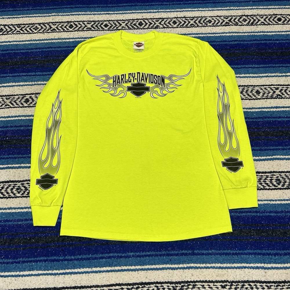 Harley Davidson 2012 Daytona Beach Long Sleeve T Shirt Men's Medium Neon Flames